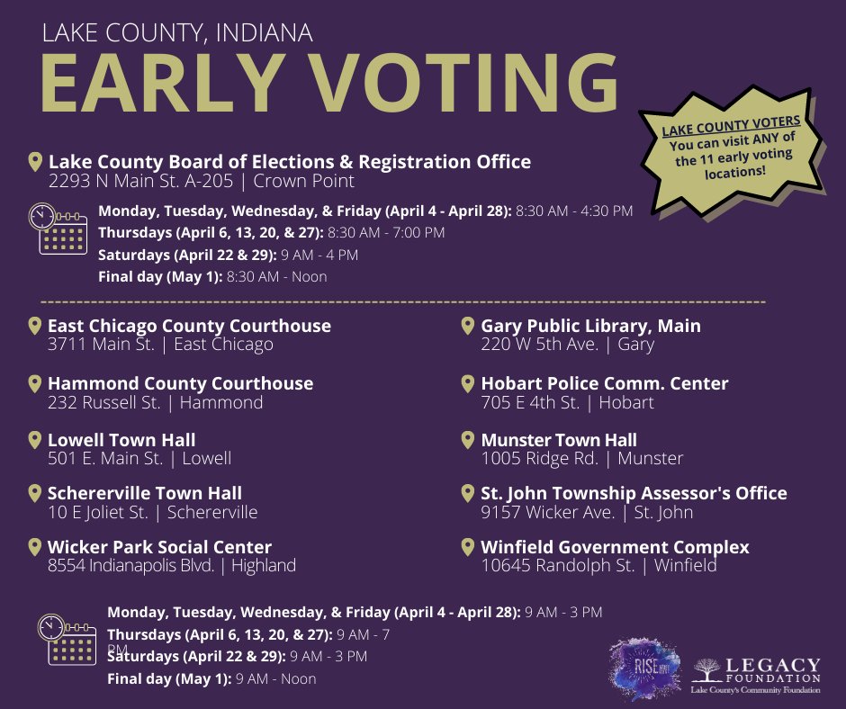 risenwi's tweet photo. Don't have plans today? Visit a Lake County early voting site and VOTE! ✅

All registered Lake County voters are eligible to vote at ANY Lake County early voting site. There are 11 locations to choose from🥳 https://t.co/FvACZv3gzI