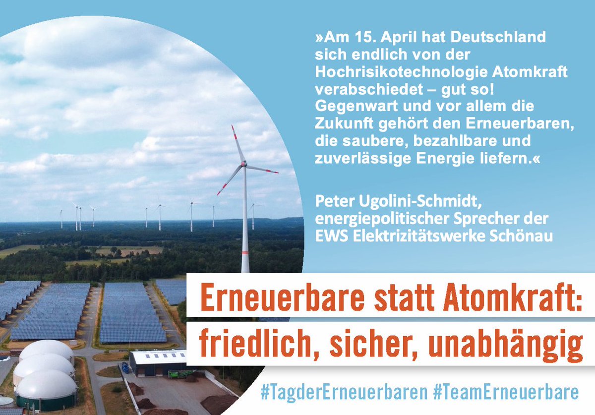 EWS_Schoenau's tweet image. Heute ist #TagDerErneuerbaren. Wir waren schon immer gegen Atom- und Kohlestrom und sind ganz klar #TeamErneuerbare! ☀️