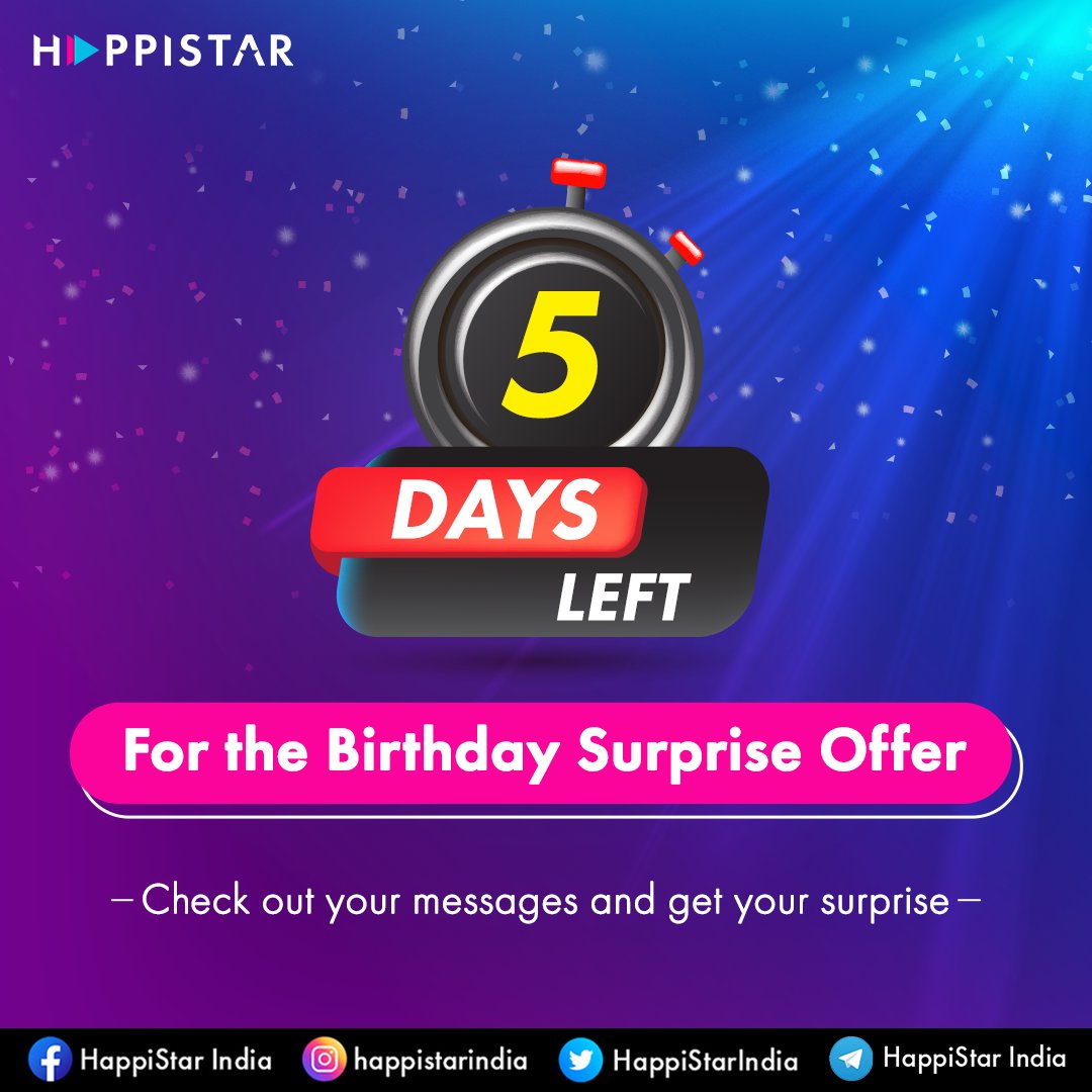 HappiStarIndia's tweet photo. Have you checked your messages? Only 5 days are left for the Birthday Surprise offer. Go grab your surprise now. ๐คฉ
#Happistar #HappistarIndia #Happistargames #IPL2023 #TATAIPL #ipllove #ipllovers #iplfans #KKRvsGT #playtowin #igaming #asiacup #onlinegames #jasonroy https://t.co/AxyhIJB1Ie