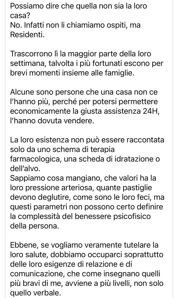 insopportabile's tweet photo. Le parole di 
@claudiamurrumd che dirige una RSA: “Loro hanno necessità di calore umano e noi operatori della salute abbiamo tanto bisogno di tornare a sorridere ai nostri pazienti. ❣️Condividete! Spero che questa lettera arrivi al cuore del Ministro.”
@MinisteroSalute https://t.co/q2quU6q8tV