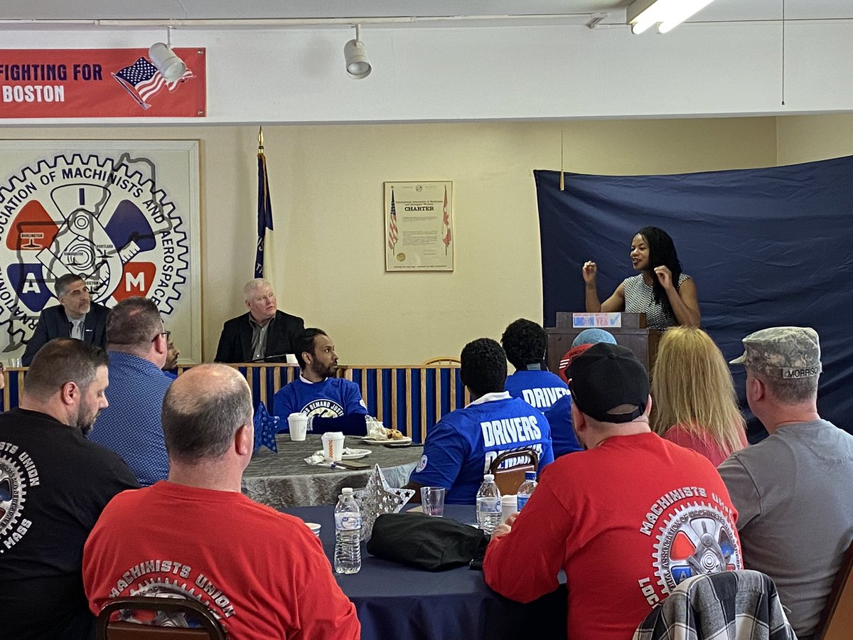 Great to hear from our friend <a href="/LydiaMEdwards/">Lydia Edwards</a> this morning at the Massachusetts State Council of Machinists. #mapoli #1u