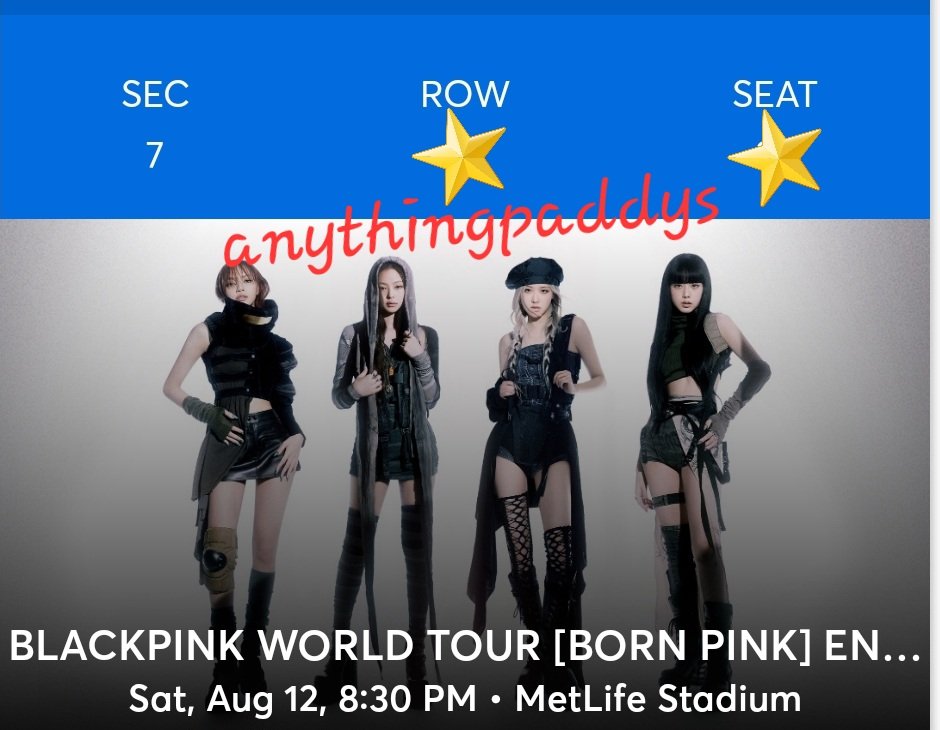 anythingpaddys's tweet photo. WTS 2 Field Sec 7 tickets 🎟️🎟️ to BLACKPINK New York New Jersey Metlife Stadium 🏟️. See pic for sample view. Cheaper than StubHub  Dm me.
#blackpink #blackpinkencore #blackpinknj #blackpinkny #wtb #wts #blackpinkticket #metlife #blackpinkbornpink #BornPink https://t.co/RaLiRhtoLh
