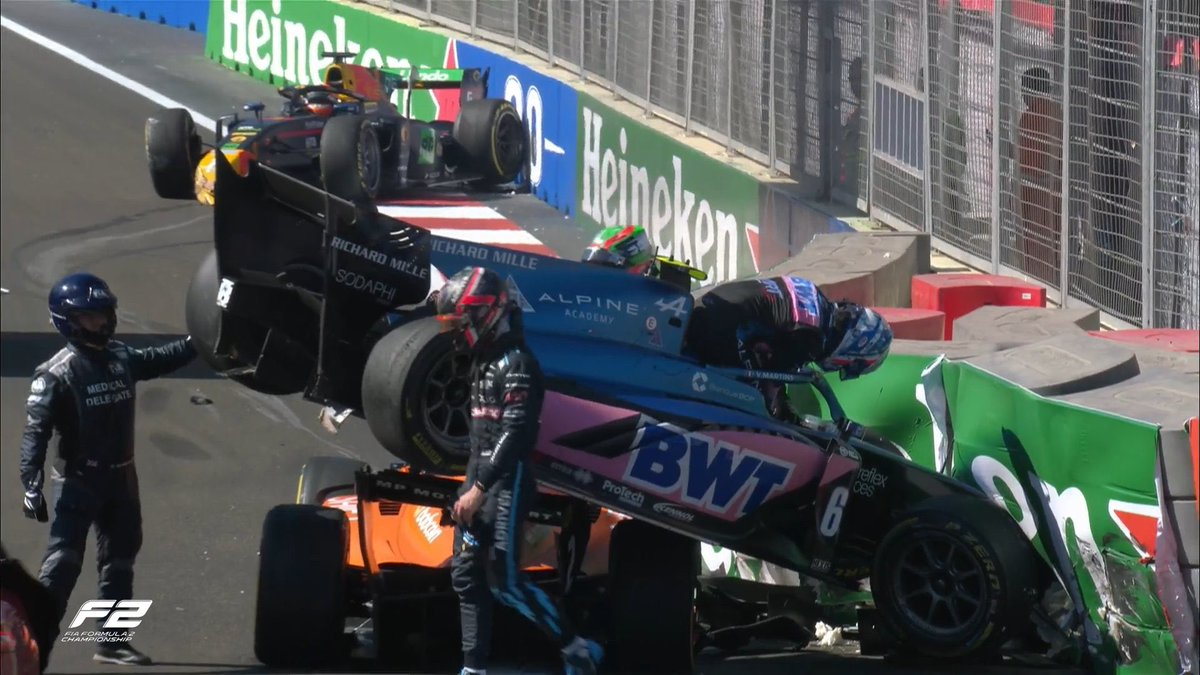 DaruvalaJehan's tweet photo. Usual carnage in Baku 🥲… I made the corner but had nowhere to go. The halo did it’s job today ✅
Time to go again tomorrow 💪🏽
.
.
📸 @Formula2 https://t.co/MeJP24jKNm