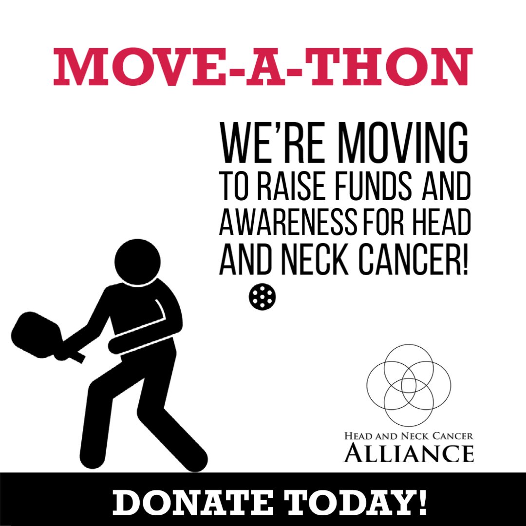 It's the final days of our Move-A-Thon.  Please consider making a donation; all proceeds go to fund our programs which support head and neck cancer patients, caregivers, and survivors.  Donate today! charity.pledgeit.org/HNCAMove-A-Thon

#hnca #headandneck #moveathon #headandneckcancer