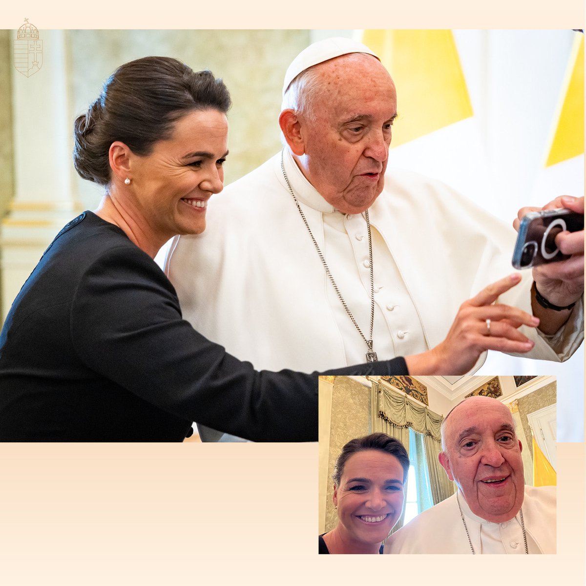 KatalinNovak_HU's tweet photo. When Pope Francis himself takes the selfie 🙂 ⁦@Pontifex⁩ https://t.co/AjOnvqmNPF
