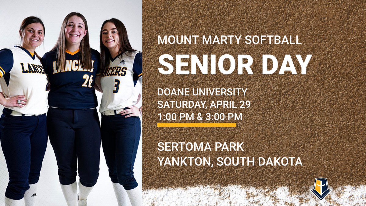 MMULancersSB's tweet photo. Final home series in the River City🥎

•Senior Day•
🆚 Doane University
⏰ 1:00pm &amp; 3:00pm
⛅️60° (with some wind)
🏟️ Sertoma Park
📍Yankton, South Dakota
💻 Mount Marty Sports Network (YouTube) https://t.co/5ybCANB1mG