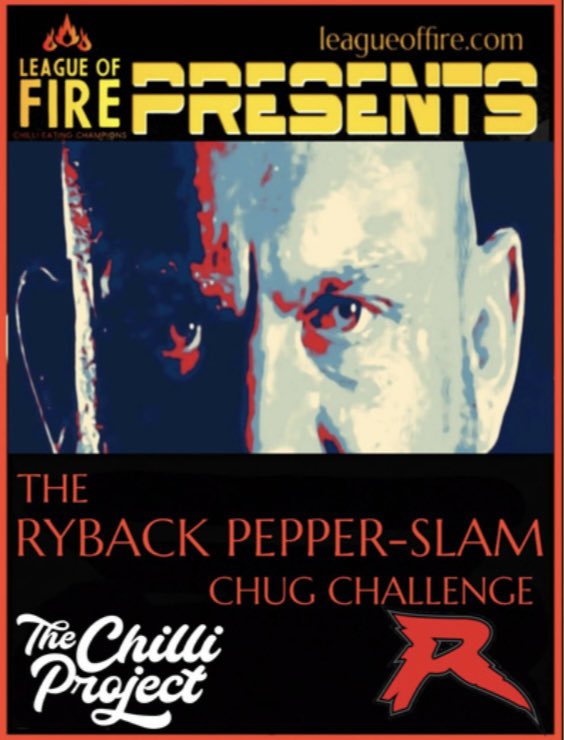 Ryback's tweet photo. I am happy to announce I am partnering with @League_of_Fire and will be releasing the first of hopefully many hot sauces. Our first one will be The Ryback Pepper-Slam Chug Challenge. Can you handle the Heat? Coming Soon! #RybackTM https://t.co/HfleZiCGIK