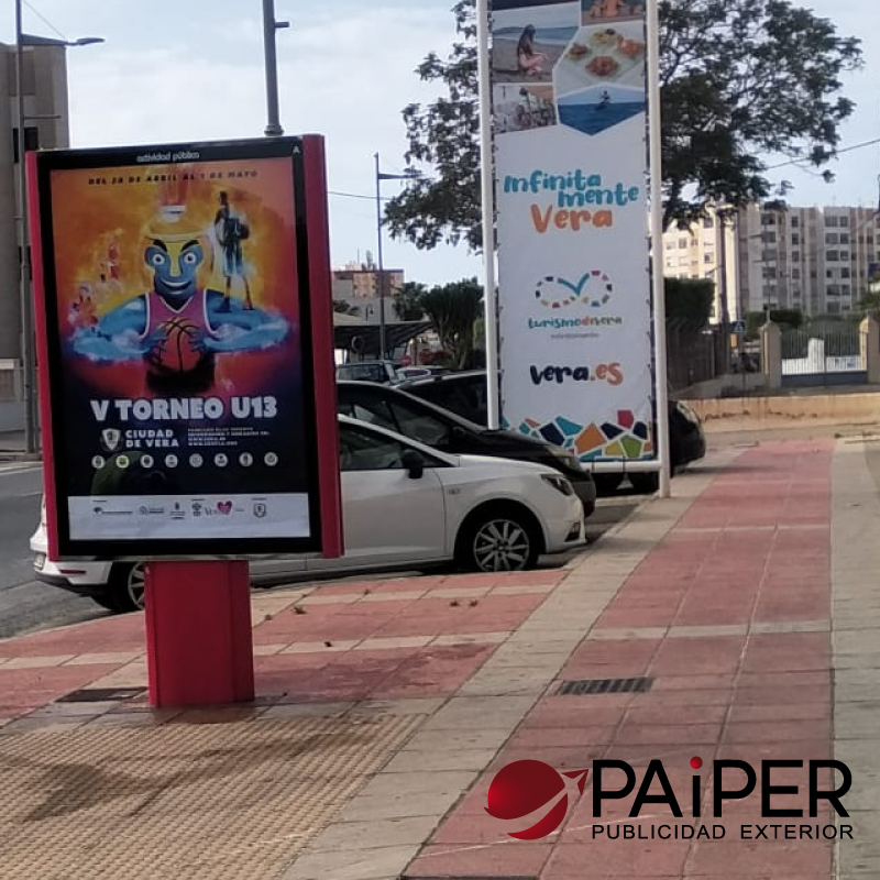 paiperpublicida's tweet image. Campaña publicitaria V Torneo U13 Ciudad de Vera 2023 en mobiliario urbano. #Mupi #Vera #Veraplaya #Almeria #Andalucia #Baloncesto #baloncestojuvenil #España