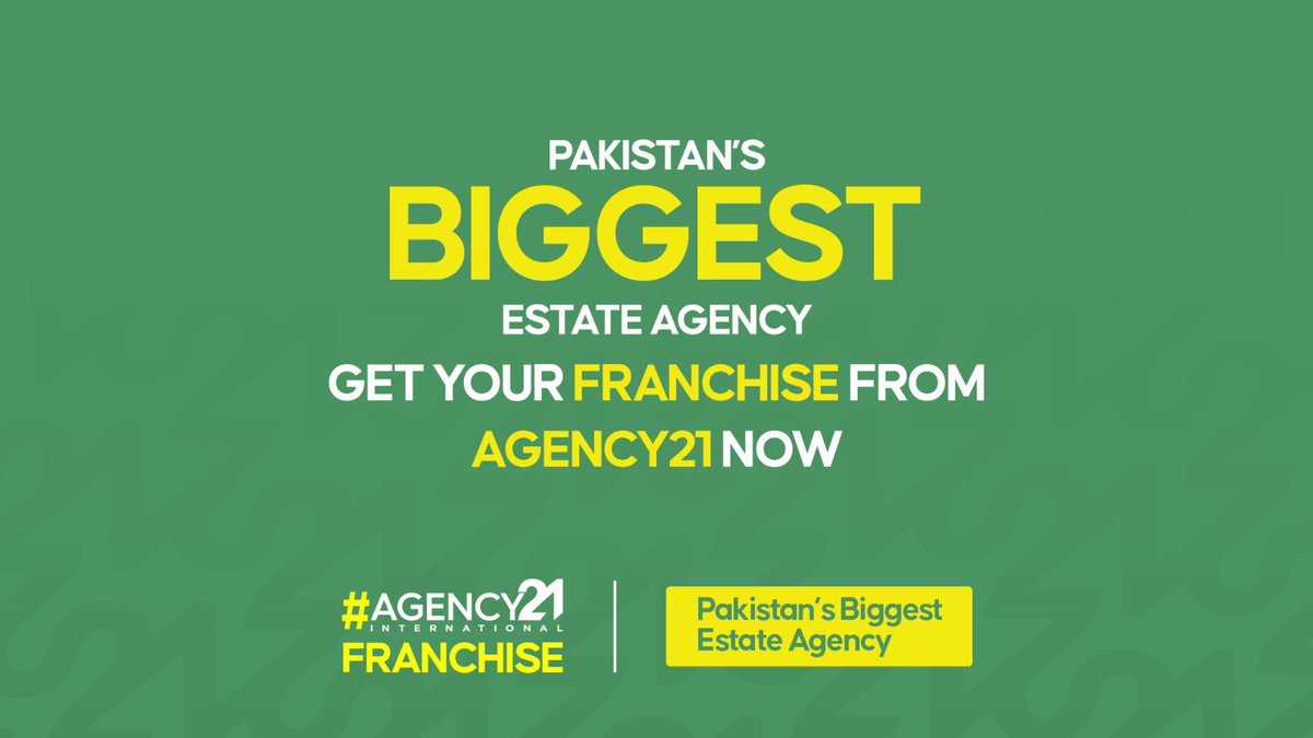 Exciting news has been announced by Agency21, the largest real estate agency in Pakistan, regarding their franchise offer.

#Agency21Franchise
#PakBiggestEstateAgency21