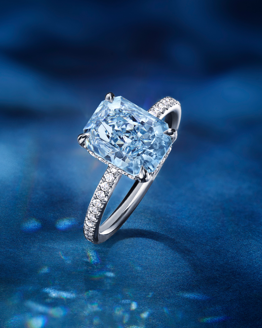 Platinum One Carat Princess Cut Blue Diamond Ring | Barkev's