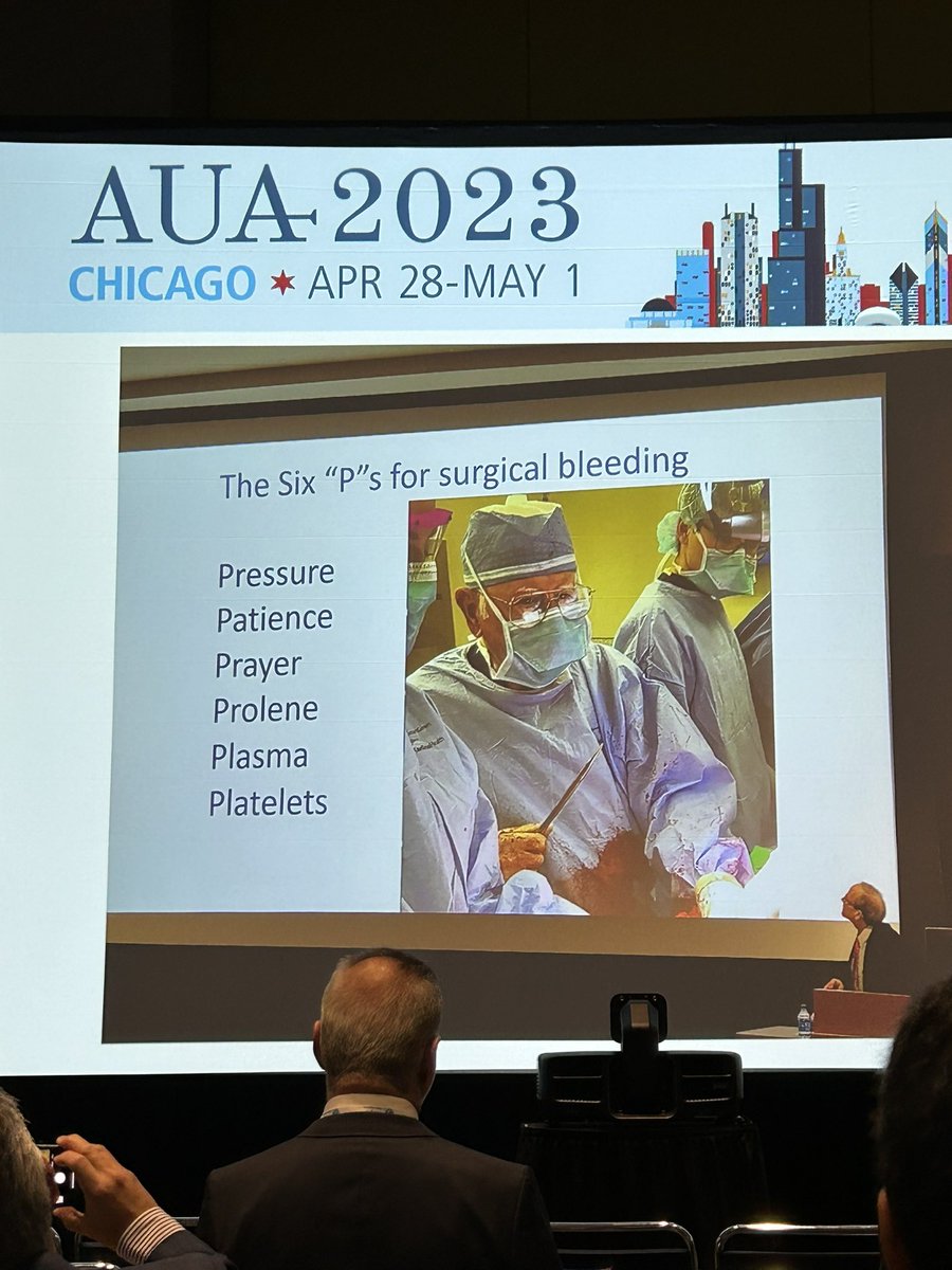 kauffmanMD's tweet photo. Six P’s for surgical bleeding 🩸 
Pressure
Patience
Prayer
Prolene
Plasma
Platelets
#AUA2023 https://t.co/l2eLkaeq6p