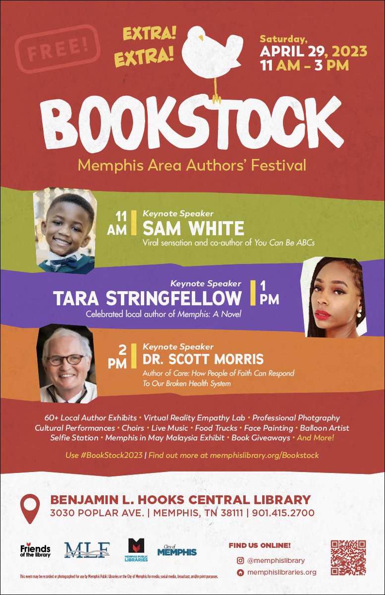Please don't worry about today's rainy weather; we have a  fun indoor festival. Live music, face painting, choirs, and more than 60 local authors.  Come and spend the day with us. Bookstock 2023. The free festival opens at 11 AM.