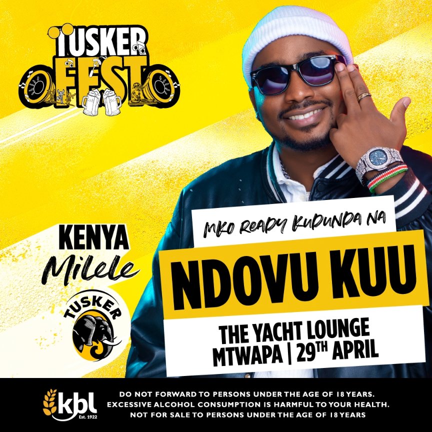 Lydiajoykarimi's tweet photo. #ad
Leo n Ile siku wakuu🤗🤭,watu wa Mombasa are you sherehe ready for #TuskerFest? Tukutane pale Yatch Club Mtwapa leo kuanzia 6pm mpaka chee
Catch performances from Wakadinali &amp; on the decks will be Dj Grauchi
Shikisha Tusker yako 2 baridi for entry
@TuskerLager
#KenyaMilele https://t.co/a5ouoDOMYj