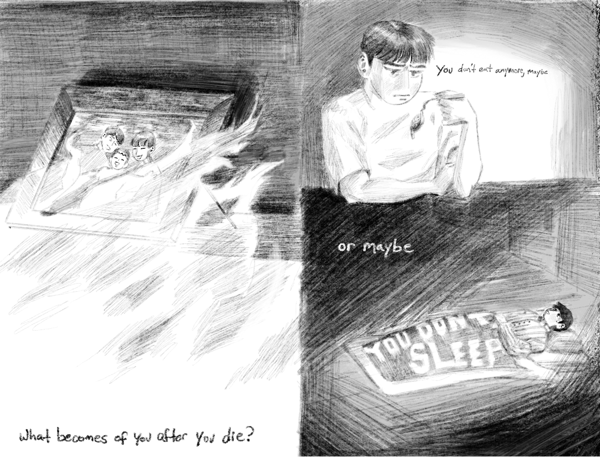 muckingup's tweet photo. ‘the world he can see is far bigger than ours.
curses and spirits are a part of mob’s daily life.
both the human and inhuman are equally close to him.’

a mini 6-page zine plus front and back covers, based on s2e3 of #mp100 https://t.co/bJiZ2TzQ5c