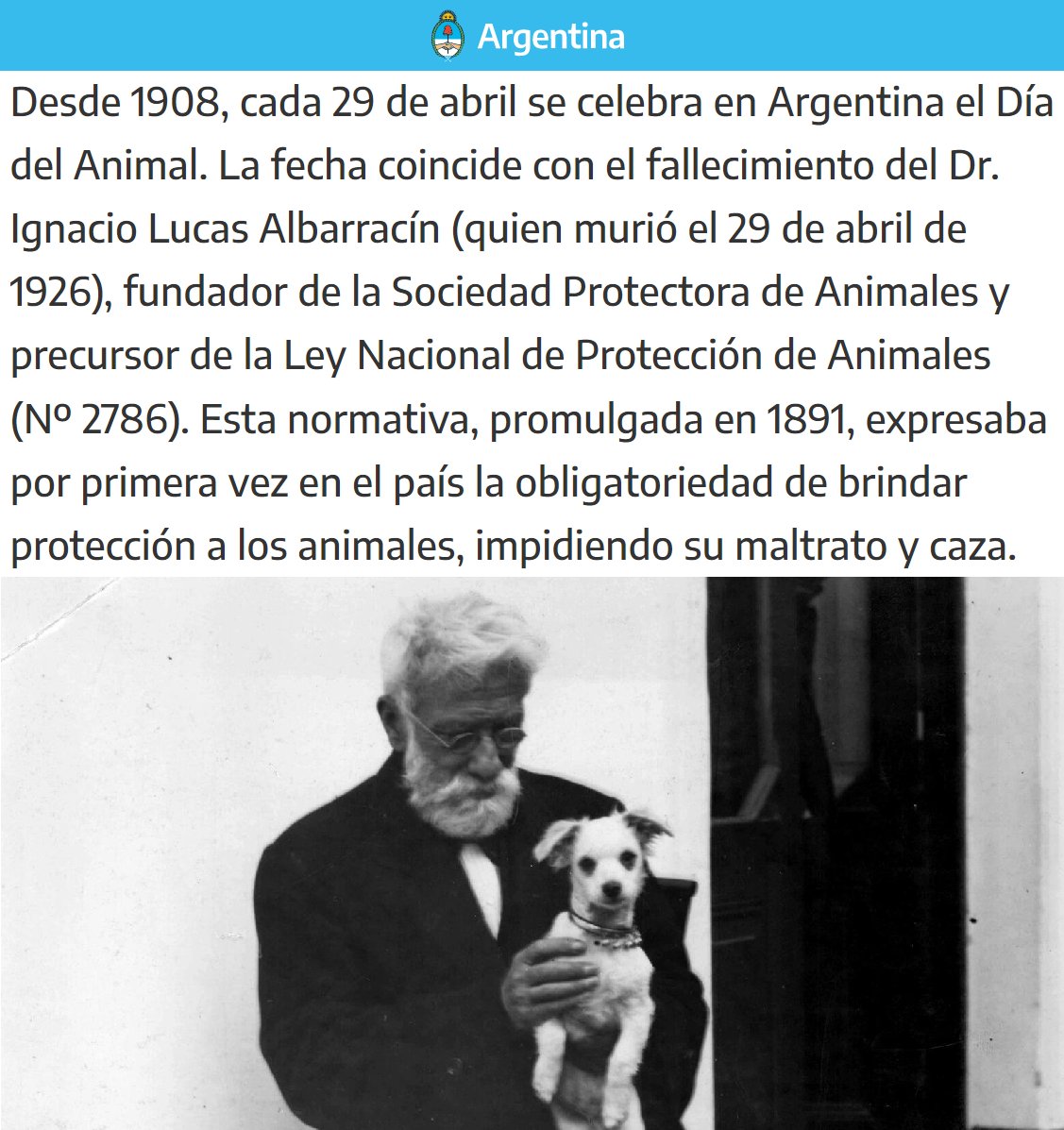#DiaDelAnimal:
Porque se celebra hoy en homenaje a Ignacio Lucas Albarracín