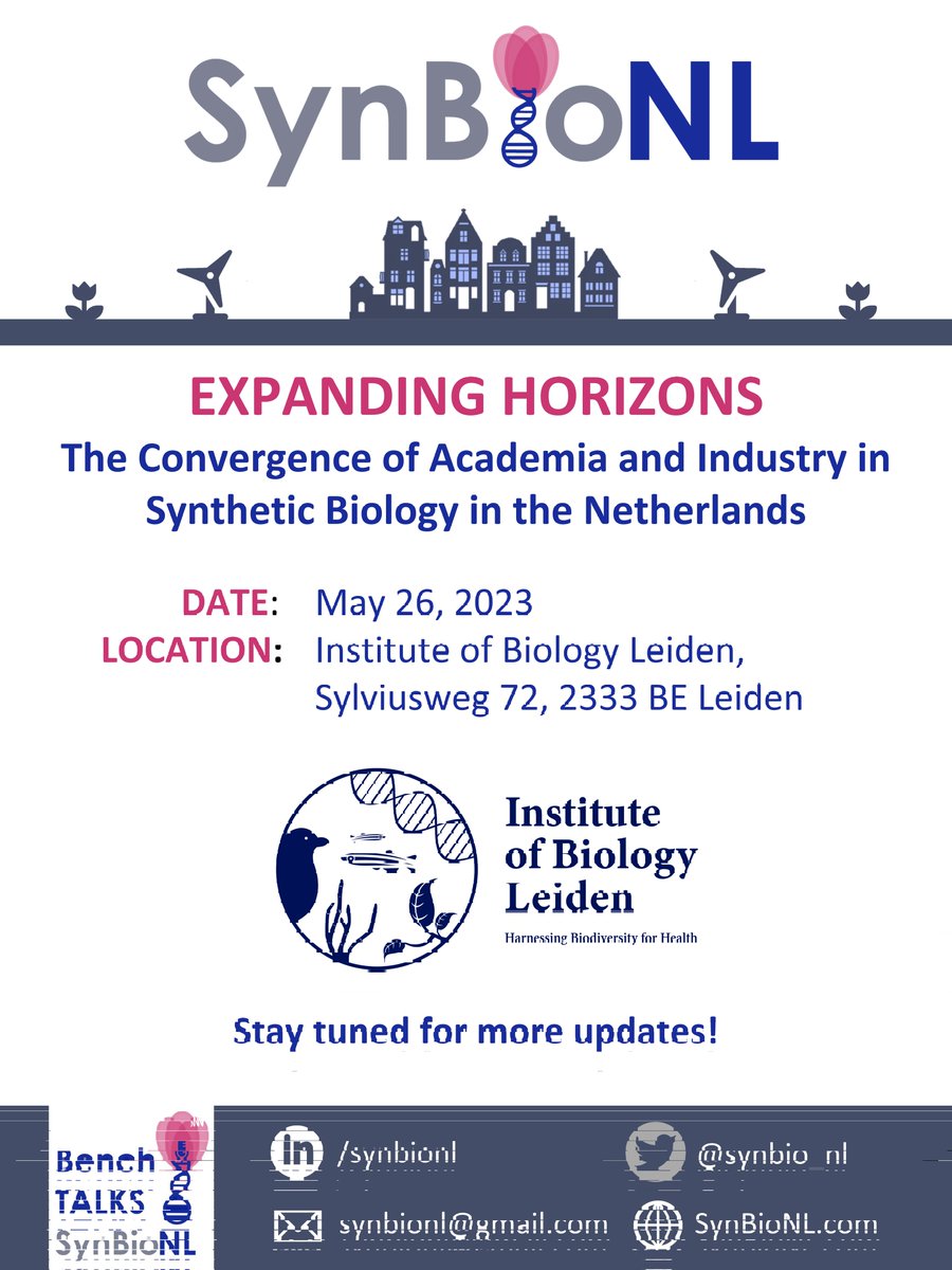 SynBio_NL's tweet photo. Happy to announce that we will host the #SynBioNL #ExpandingHorizons event at the Institute of Biology Leiden 🎉🎉 Let's meet on 26th May! 

Did you already register? Only 55 spots left! Link: https://t.co/StiwuZArW3 https://t.co/O9TdJV5ALp