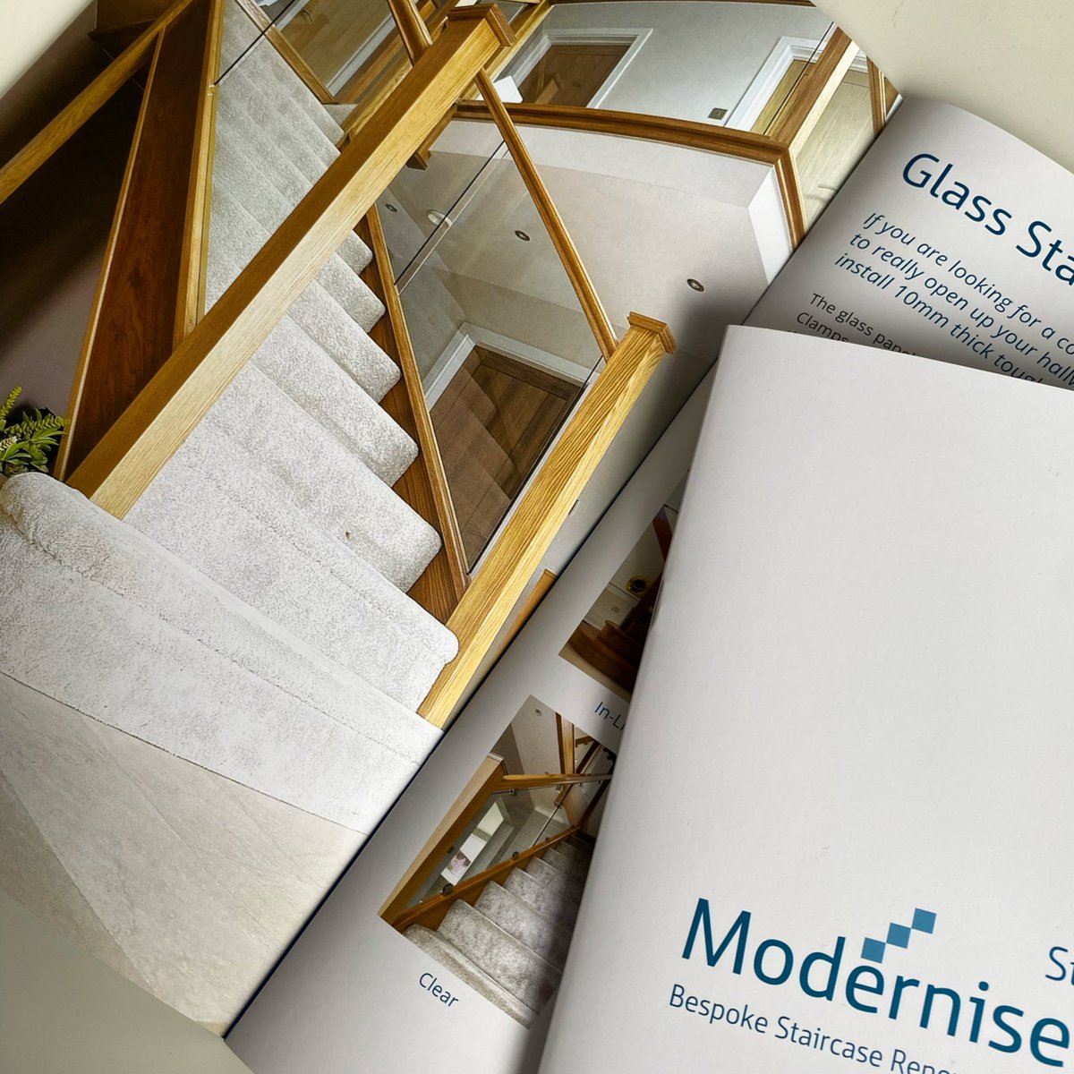 SceneGraphics's tweet image. New brochures recently designed and printed with a soft touch velvet lamination for our client Modernise Your Stairs #brochuredesign