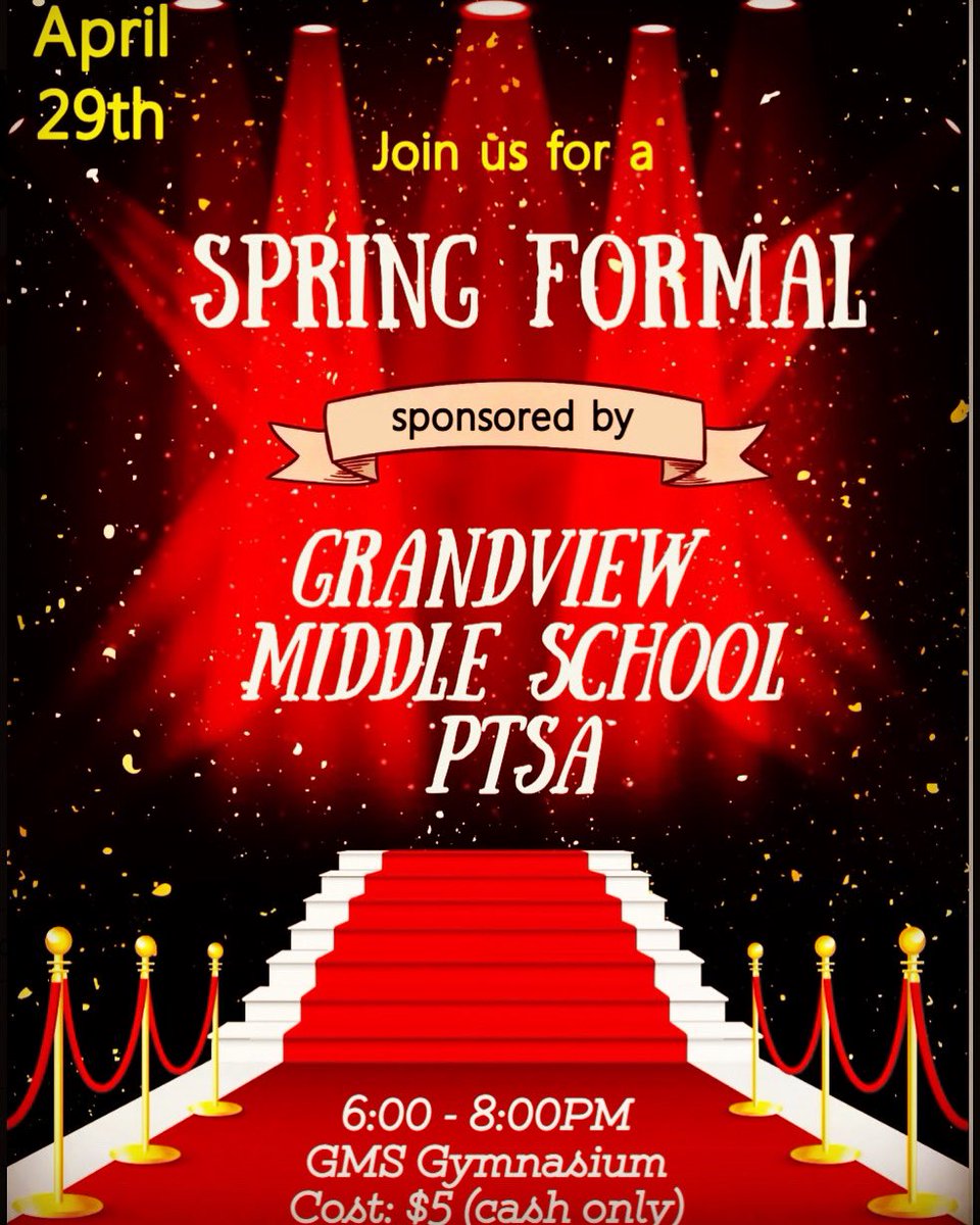 GrandviewMiddle's tweet image. The day is finally here! GMS 1st Annual Spring Formal starts at 6PM. #DreamAhead