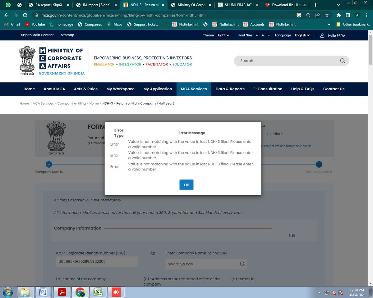 TAXHINTINDIA's tweet photo. @HelpdeskMCA21V3 @MCA21India While filing of NDH-3 Forms It is showing some validation errors.
Please look into it and provide some resolutions. Raised tickets and sent emails. But till now no one responded. https://t.co/ceh1plFFlO
