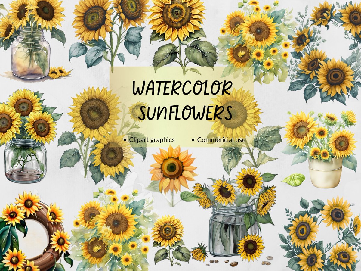 DesignDwellCo's tweet photo. Get ready for sunnier days with our sunflower watercolor clipart! Perfect for adding a touch of whimsy to your next project. 

https://t.co/w6oSP0aa4l

#sunflowerclipart #watercolorclipart #summerdesigns #weddinginvitations #plannerlayout #digitalgraphics #creativeproject https://t.co/mFD8nK1Akb