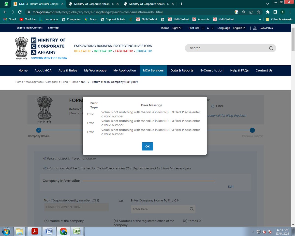 TAXHINTINDIA's tweet photo. @HelpdeskMCA21V3 @MCA21India While filing of NDH-3 Forms It is showing some validation errors.
Please look into it and provide some resolutions. Raised tickets and sent emails. But till now no one responded. https://t.co/ceh1plFFlO