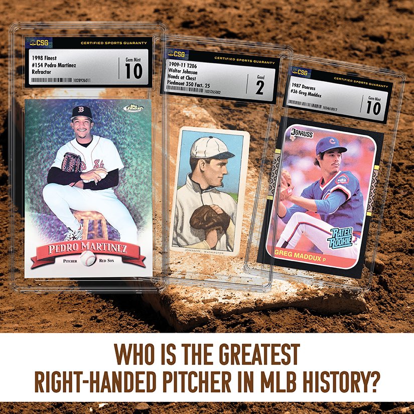 CGCCards's tweet image. It’s time for #PositionalPicks! ⚾We’re going around the diamond to find out your picks for the best players at each position. Starting on the mound, who is the greatest right-handed pitcher in MLB history? Make your choice in the comments. 👇

#CSG #TheHobby #baseballcards