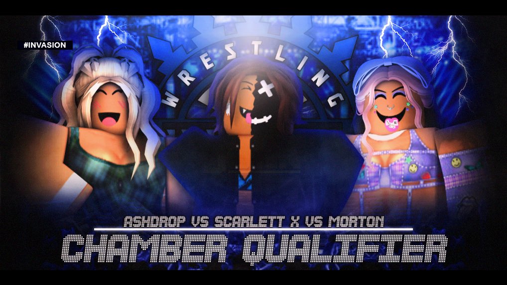 XWENetwork's tweet photo. 🟦 6/2/23  - Invasion 🟦

Three qualifiers will be held, which each winners will be at added into the Chamber at BloodySlam!

#AriShaw vs. @LxcyMxtthxws vs. @sluhchi 
- - -
@MsKanessaMarie vs. @bellasgorl vs. @TheCaileyApoth
- - -
#Ashdrop vs. @JessyTheJinxy vs. @stmbleinhrftstp https://t.co/oOe9lGp1jA