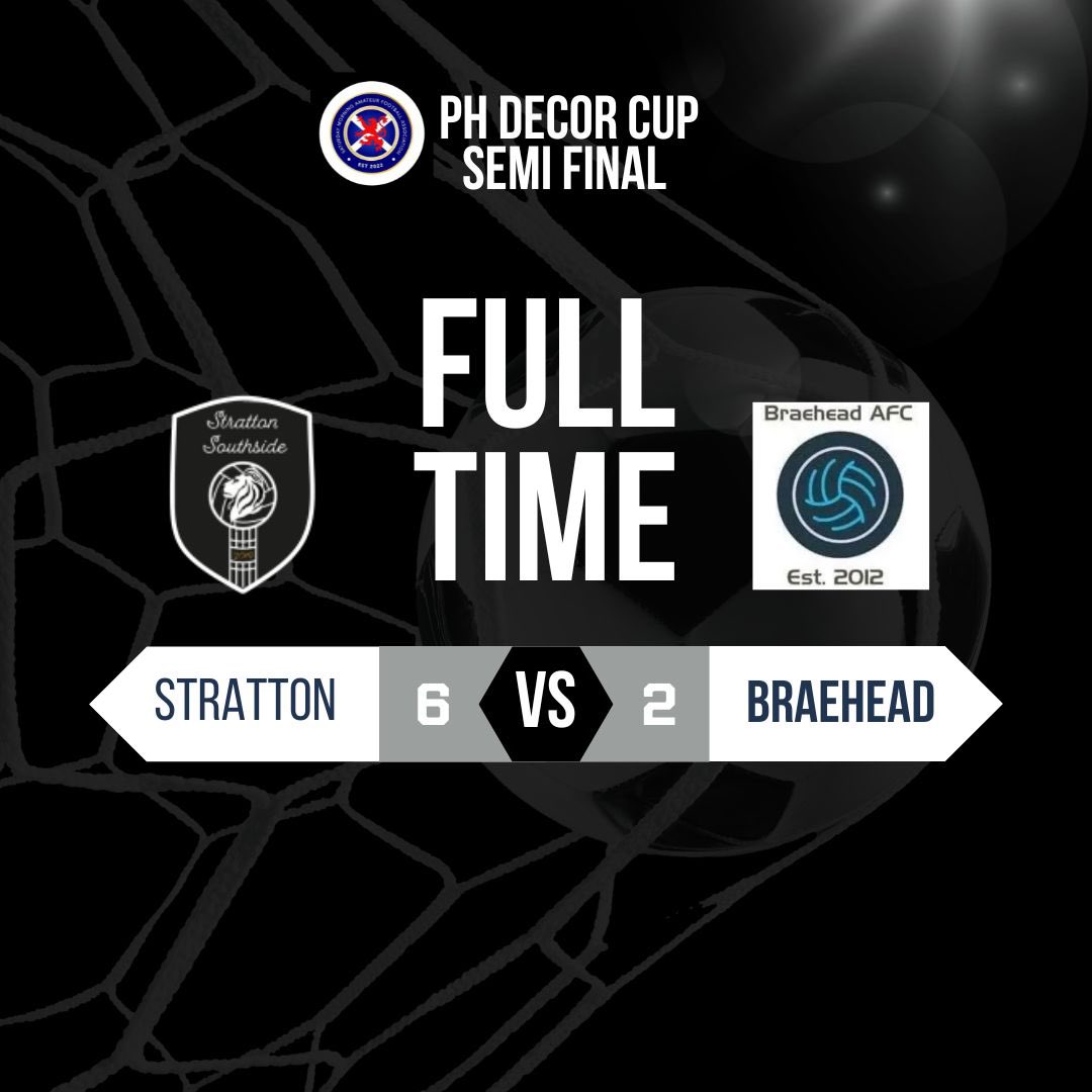 Stratton Southside AFC (@afcstratton) on Twitter photo Stratton 6 - 2 <a href="/BraeheadAFC/">Braehead AFC</a>
⚽️Kieran Guthrie
⚽️Jethro Goldsmith
⚽️Daniel Considine
⚽️David Sinclair
⚽️Daniel Beattie
⚽️Conner MacBeth
Performance of the season today and what a game to do it 👊🏼send on the Final 🏆 Stratton 6 - 2 <a href="/BraeheadAFC/">Braehead AFC</a>
⚽️Kieran Guthrie
⚽️Jethro Goldsmith
⚽️Daniel Considine
⚽️David Sinclair
⚽️Daniel Beattie
⚽️Conner MacBeth
Performance of the season today and what a game to do it 👊🏼send on the Final 🏆