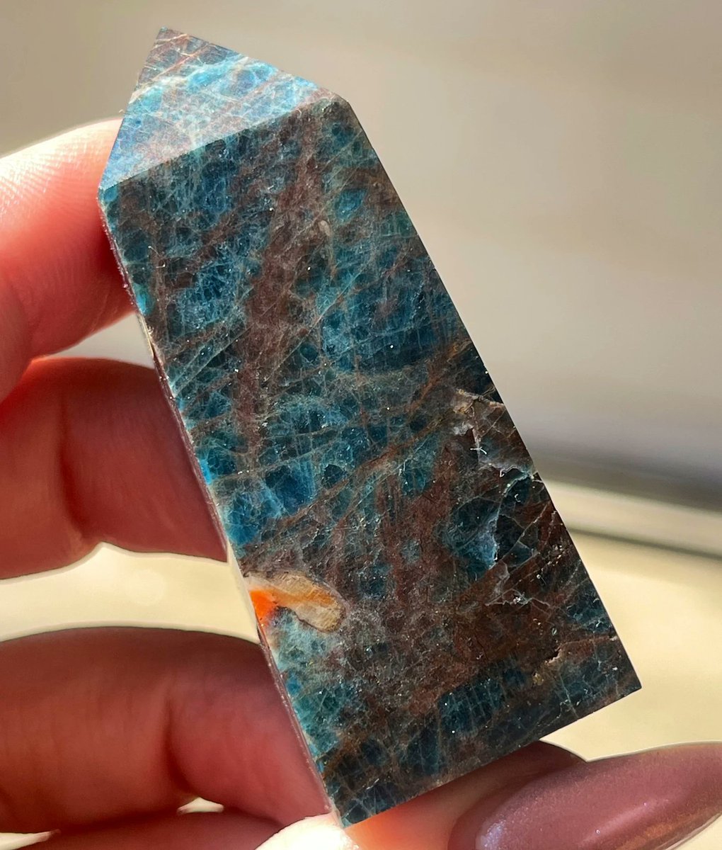 Blue  Apatite with sunstone Tower | Manifestation Stone | Apatite Point |  Crystal Tower | Crystal Gifts | Home Decor | AAA Grade Crystal’s etsy.com/listing/145218… #Apatite #Manifestation #crystal #tower #point #SaturdayRocks #etsystarseller