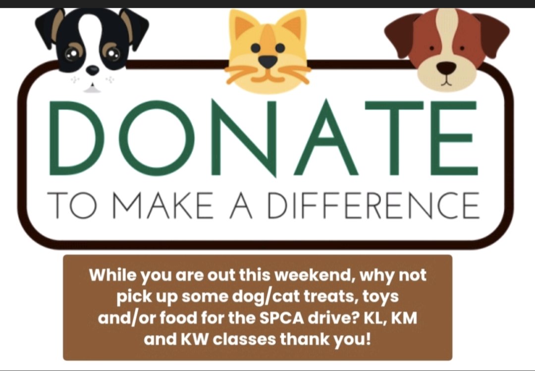 Just a reminder to our entire NMS Family that our K's are collecting food, treats and funds to support our SPCA!  <a href="/ASD_West/">Anglophone School District West ASD-W</a> <a href="/ASDWLimelight/">ASD-W Limelight</a>
