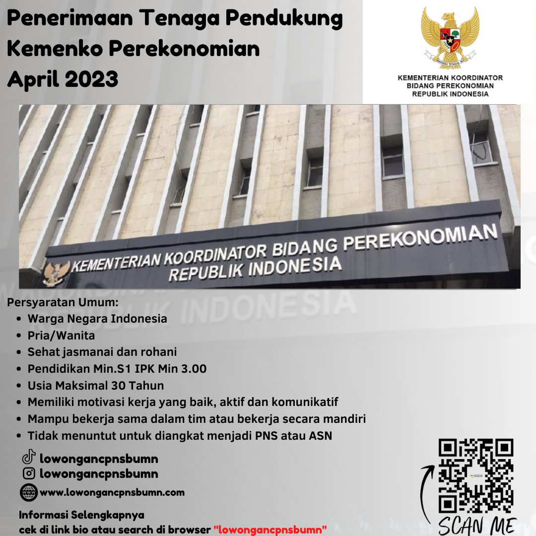 cakrawalaupdate's tweet photo. Lowongan Kerja Kemenko Perekonomian (Update 20 April 2023)
silahkan klik di:
https://t.co/0kZnhXT3Uo
Untuk teman anda agar bermanfaat silahkan "like dan share / suka dan bagikan" informasi, agar segera dilihat oleh yang lainnya.
#lowongankerja #Megang https://t.co/tMBSvFcCVW