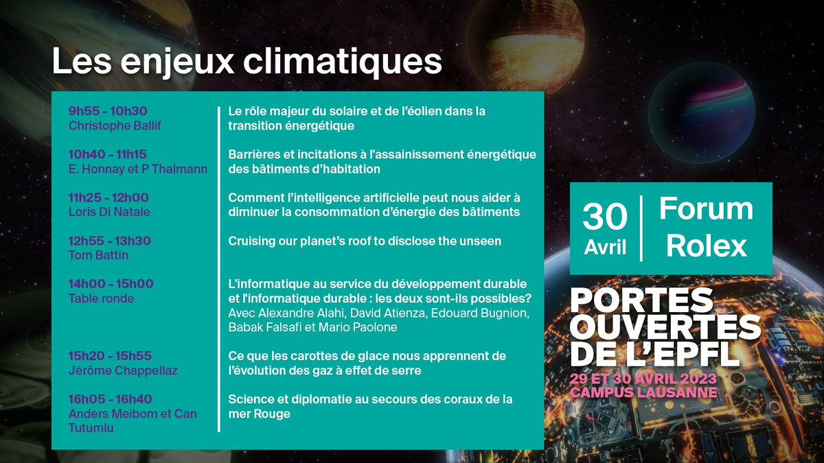 Les scientifiques travaillent à améliorer notre compréhension des mécanismes qui régissent le climat de la Terre. Ne manquez pas les conférences du dimanche sur les enjeux climatiques lors des #PortesOuvertesEPFL go.epfl.ch/254096
