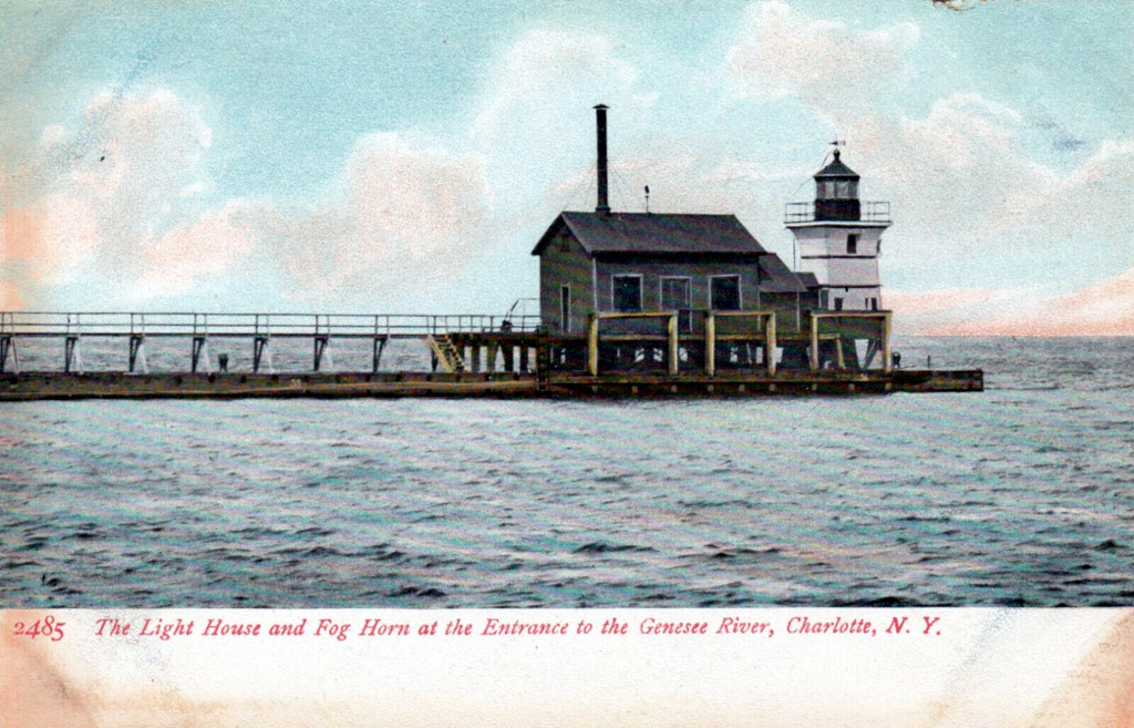 PaddleHistory's tweet photo. The #lighthouse and fog horn at the entrance to the Genesee River, #Charlotte, #NewYork, c1900s. https://t.co/X3USzv1C32