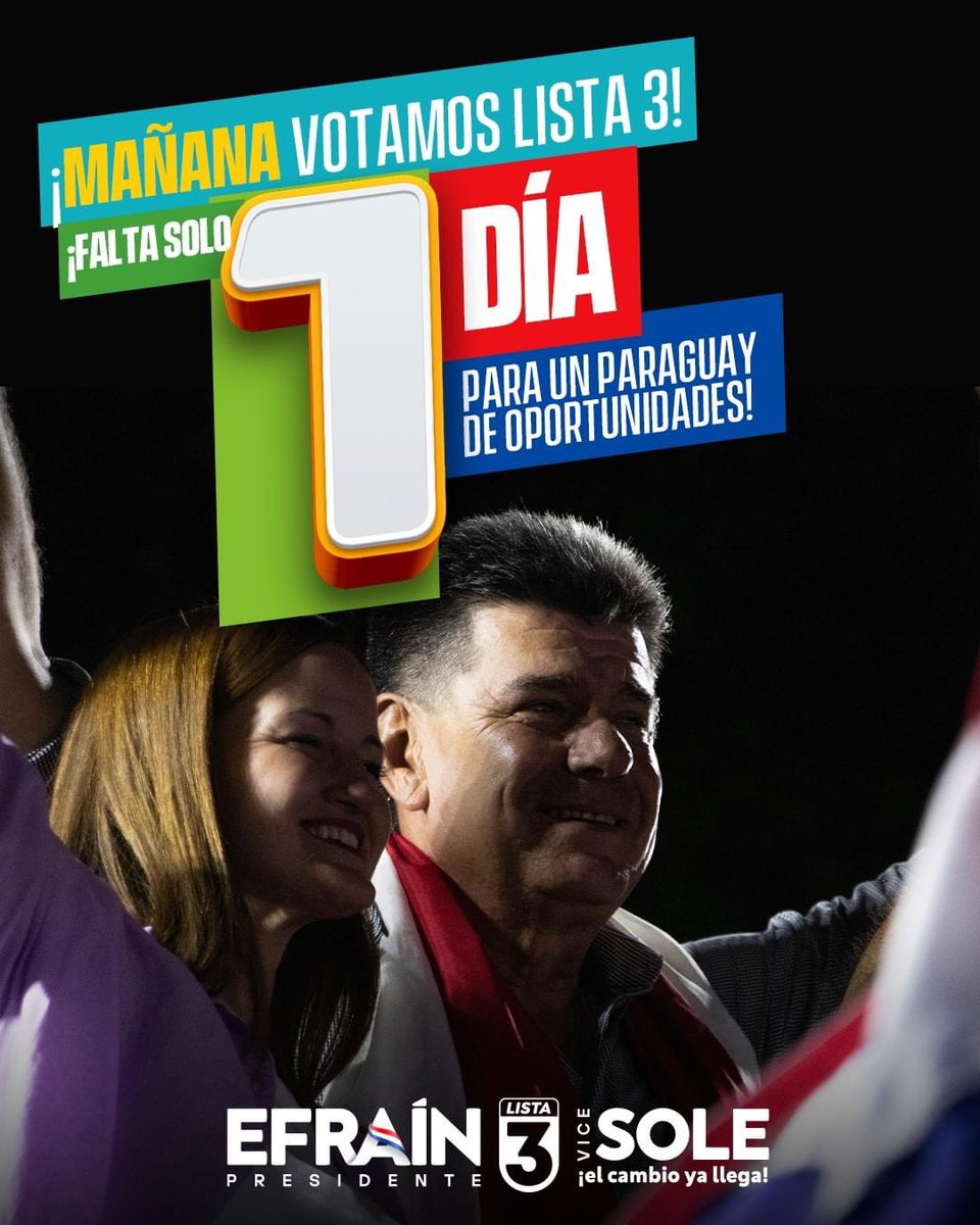 aramiohara's tweet photo. Hola 👋🏼
Mañana Dom 30/04 votamos por la #Lista3 

“Si haces siempre lo mismo, entonces no esperes resultados diferentes”.

Mañana se vota contra la corrupción, la impunidad, la falta de salud, la pésima educación, la inseguridad. 

Mañana se vota por #ElCambio Efrain + Sole🇵🇾 https://t.co/Tlm3QueLXv