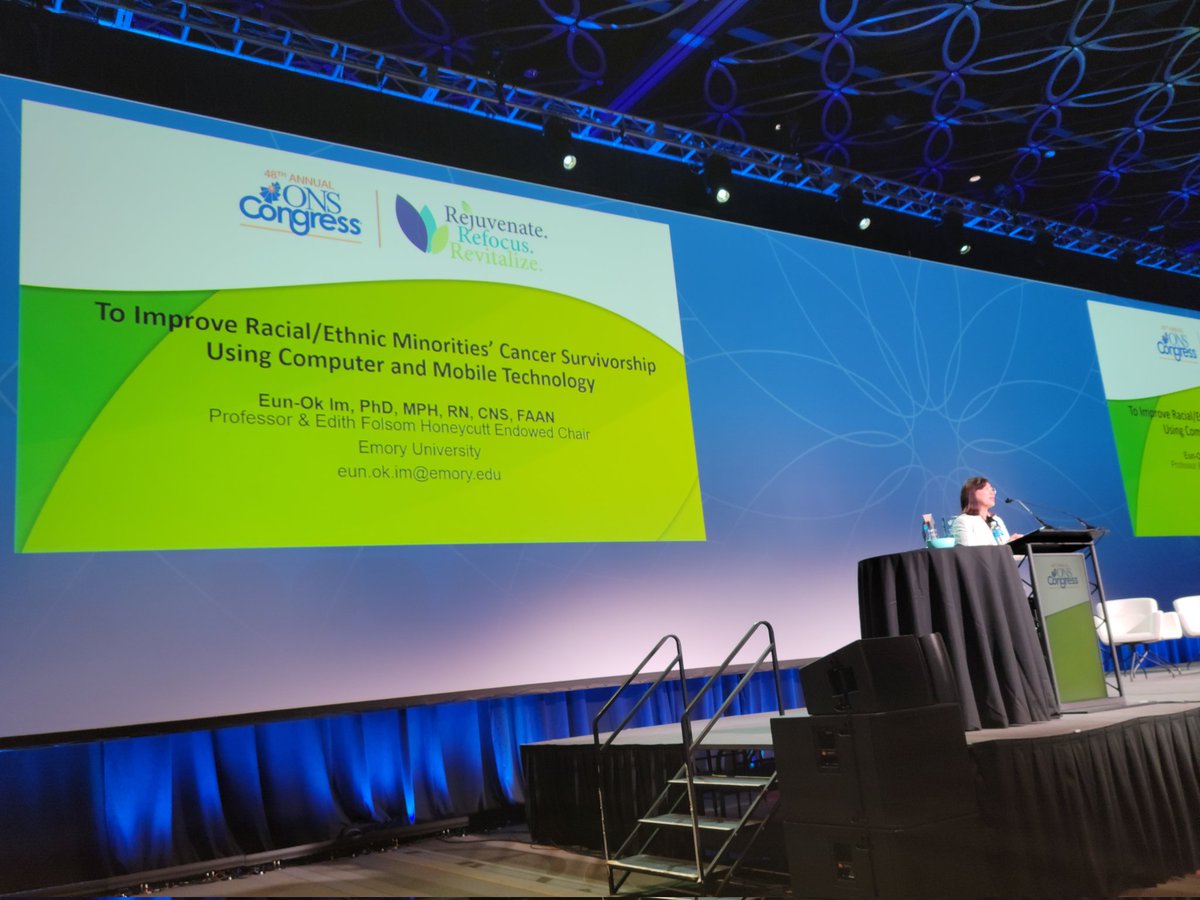 TSNolanPhD's tweet photo. Congratulations to Dr. Eun-ok Im of @UNCSON on her @oncologynursing Distinguished Researcher Award! Her program of research has centered on applying technology in cancer care. Of note, she was awarded one of the first internet-based R01 studies! #ONSCongress https://t.co/ei1A0cJsJ9