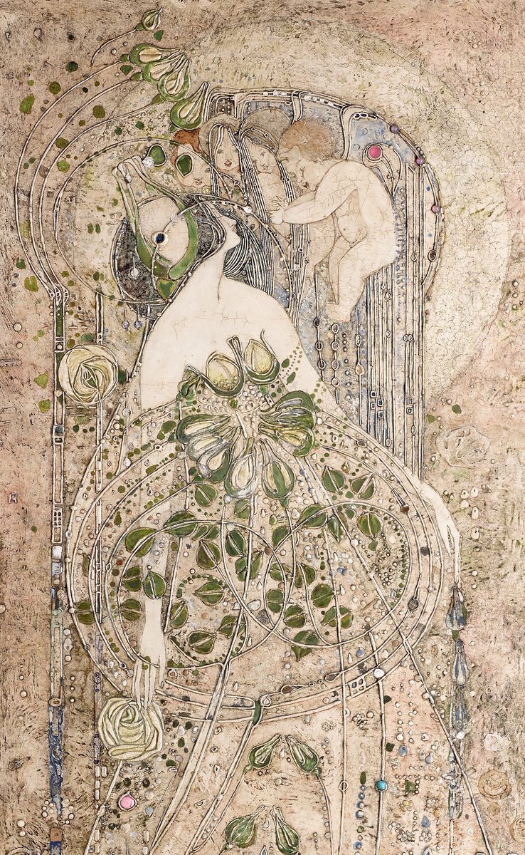 womensart1's tweet photo. Summer panel (detail), 1904 designed and made by Margaret Macdonald Mackintosh of the Glasgow School, who pushed the bounderies of #ArtNouveau 
#WomensArt https://t.co/UJ45cQ466O