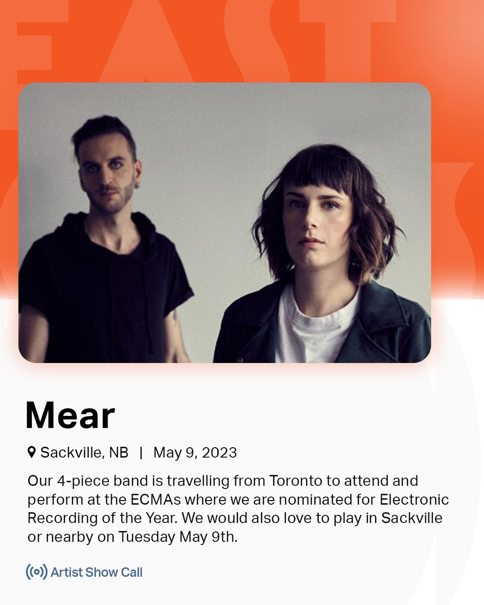 sidedooraccess's tweet photo. The ECMAs are just around the corner, and we've got more ECMA artists looking to book shows! 

Respond to their Show Call to start the booking: https://t.co/UrqfWpezhm

#ECMA35 #bookedwithsidedoor @eastcoastmusic https://t.co/akWeJsLSxf