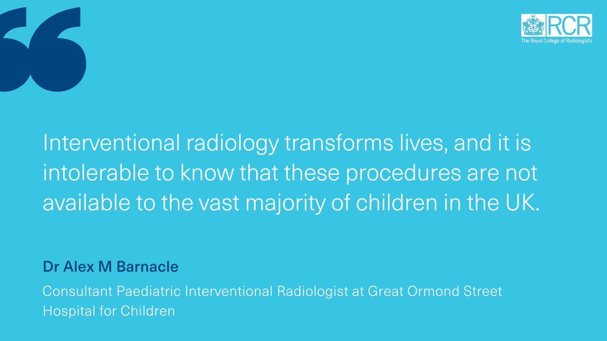 Paediatric interventional radiology vastly improves the range, efficiency and quality of paediatric care. We’re calling for an increased focus on this vital service and action to ensure good PIR provision for all children who need it ⬇️ rcr.ac.uk/pir @BarnacleAlex