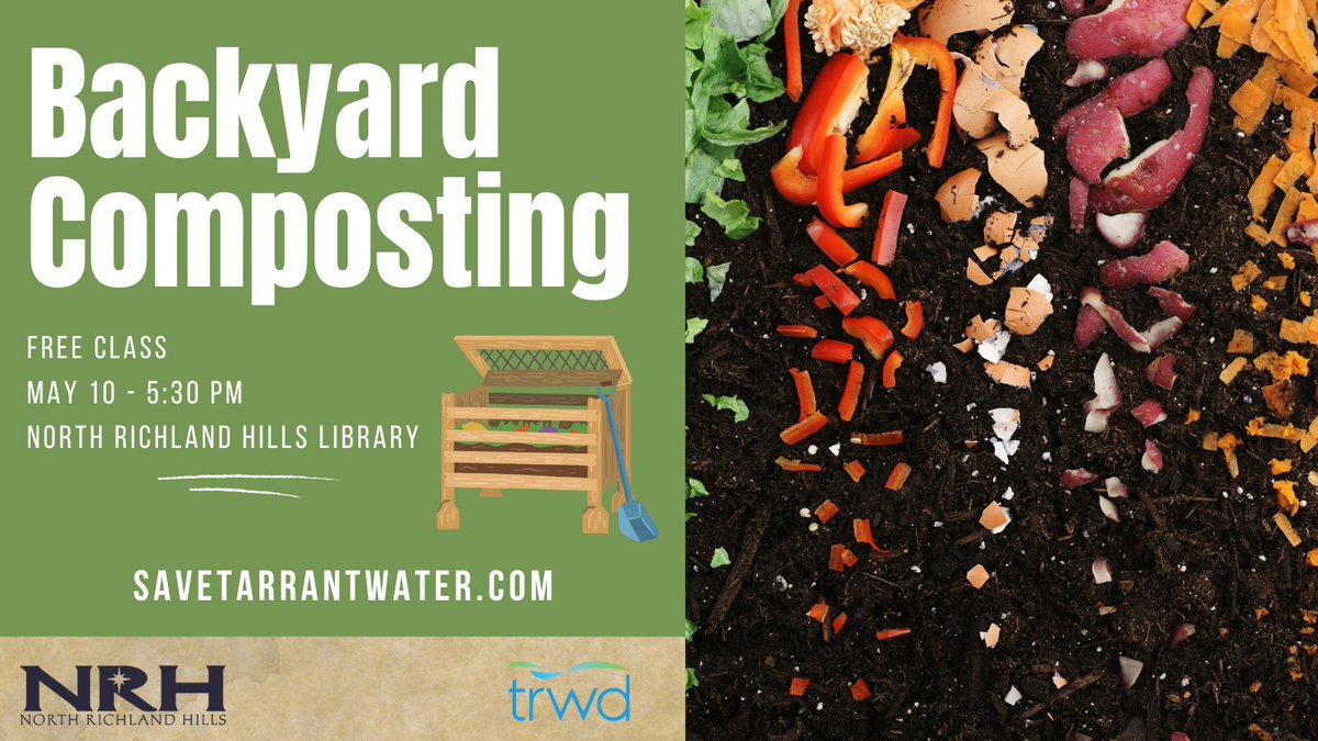 SaveTarrantH2O's tweet photo. Keep waste out of the landfill and make your own lush compost with a backyard compost pile. Join our free class with @NRHLibrary to learn how. https://t.co/Fs0ez5BWG2 https://t.co/ZVRQD6NtvH