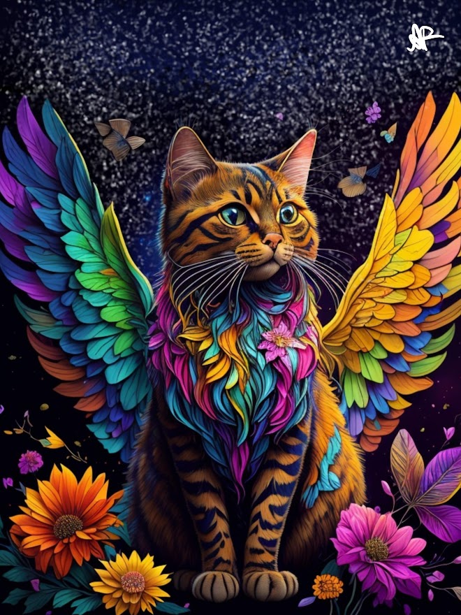 AFDESIGNANDART's tweet image. Introducing the new beauty "Nala"
"Enchanting and vibrant #digitalart available as an #NFT - "Magic in Colors" features multi-colored winged cats, amidst a whimsical world of flowers and butterflies, 
Price: 0.08 $eth. #NFTCommunity #NFTartist #NFTdrops #OpenSeaNFT 
Link in bio