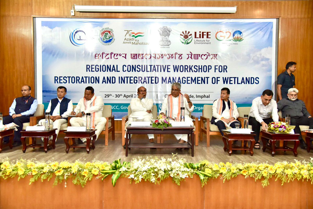 byadavbjp's tweet photo. Addressed the Regional Workshop on Wetlands Restoration for North Eastern States in Manipur, in the presence of Manipur CM Shri @NBirenSingh ji.

Under PM Shri @narendramodi ji, wetland conservation has been driven by biodiversity conservation agendas &amp; protected area approaches. https://t.co/Hxk27jZsCg