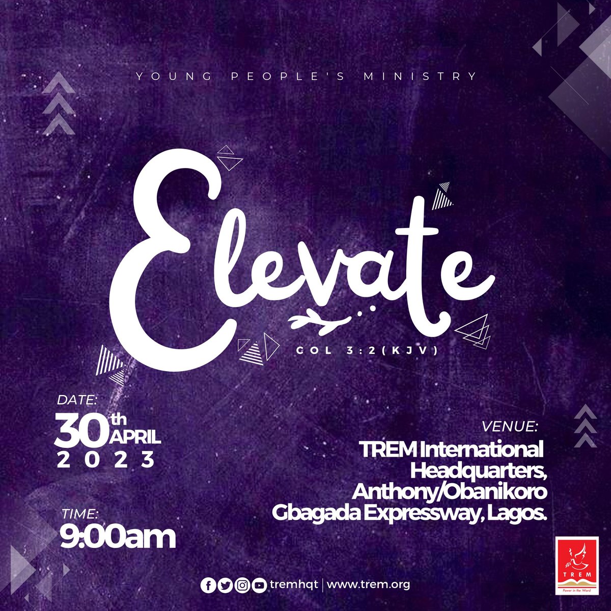 tremcatalysthub's tweet photo. Heyyyy Catalysts
YPM SERVICE is happening tomorrow!
Come and let's enjoy the presence of God together💜💜

The theme is ✨"ELEVATE"✨ and we're ready to set our hearts on things above and not on this Earth.
.
.
.
#TREM
#tremhq
#exceeedinggreatreward
#youthchurch
#explore https://t.co/3rNzDGae37
