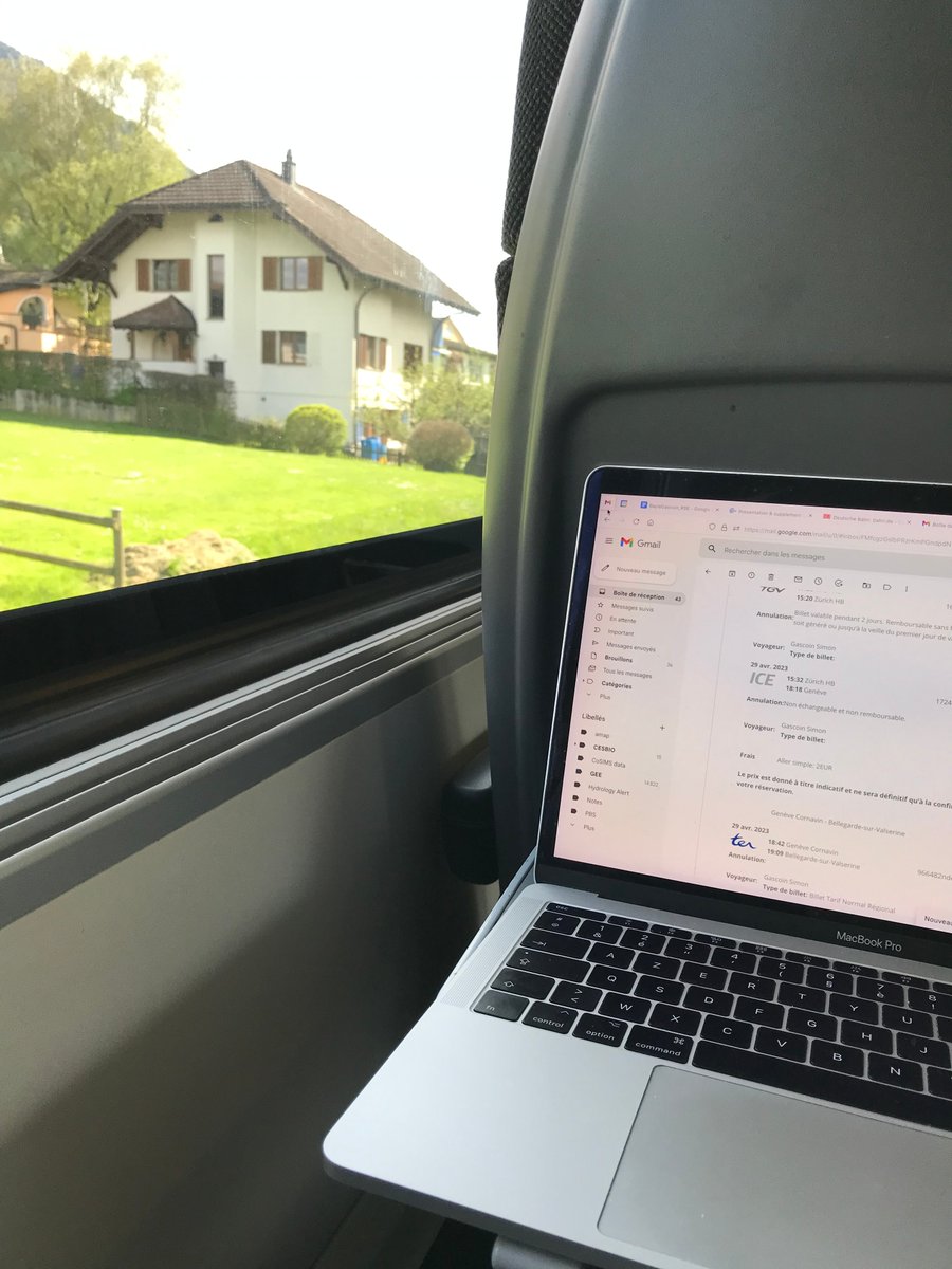 on my way back after two intense weeks @BOKU_HyWa and @EuroGeosciences .. Mountains, snow, rivers, cows, forests, villages, flowering meadows.. what a lovely trip across Tyrol! Hard to focus on the pile of unread emails.. #TrainfromEGU