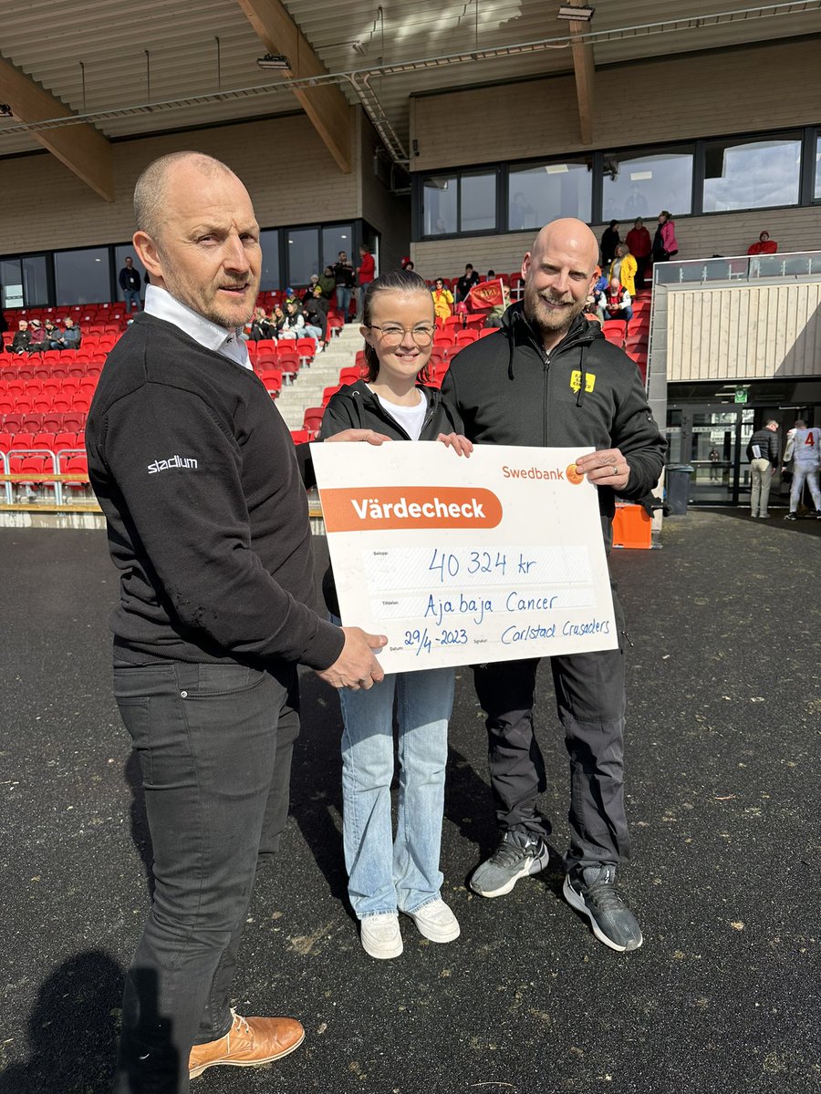 Halvtidsledning för Carlstad Crusaders mot Eidsvoll 1814's med 20-0 och 40 324 kr till <a href="/aja_baja/">AjaBajaCancer</a> Cancer i årets Välgörenhetsmatch.