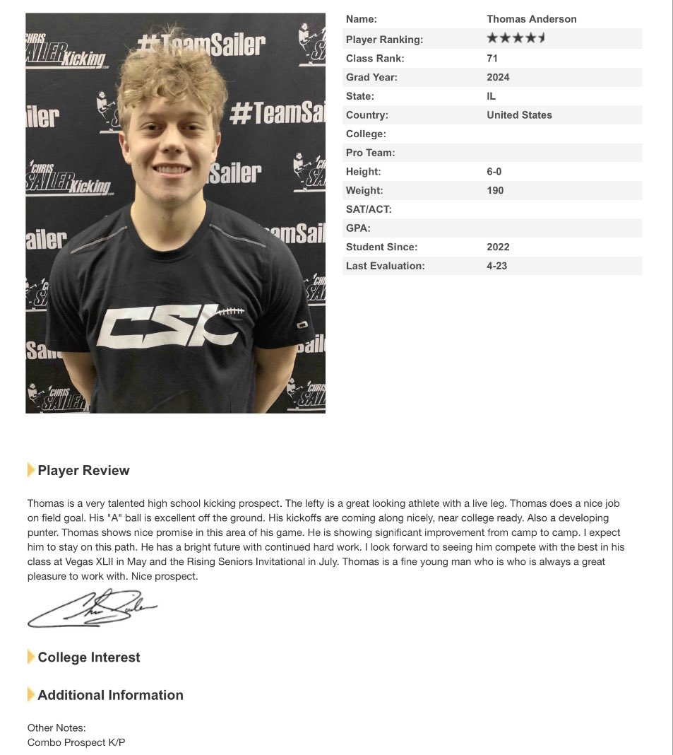 Happy to be ranked a 4.5 star kicker!! Excited to see all the hard work pay off. <a href="/Chris_Sailer/">Chris Sailer Kicking</a> <a href="/CNendick25/">Chris Nendick</a> <a href="/IgnatiusFB/">Saint Ignatius Football</a> <a href="/CoachMmiller15/">Matt Miller</a>