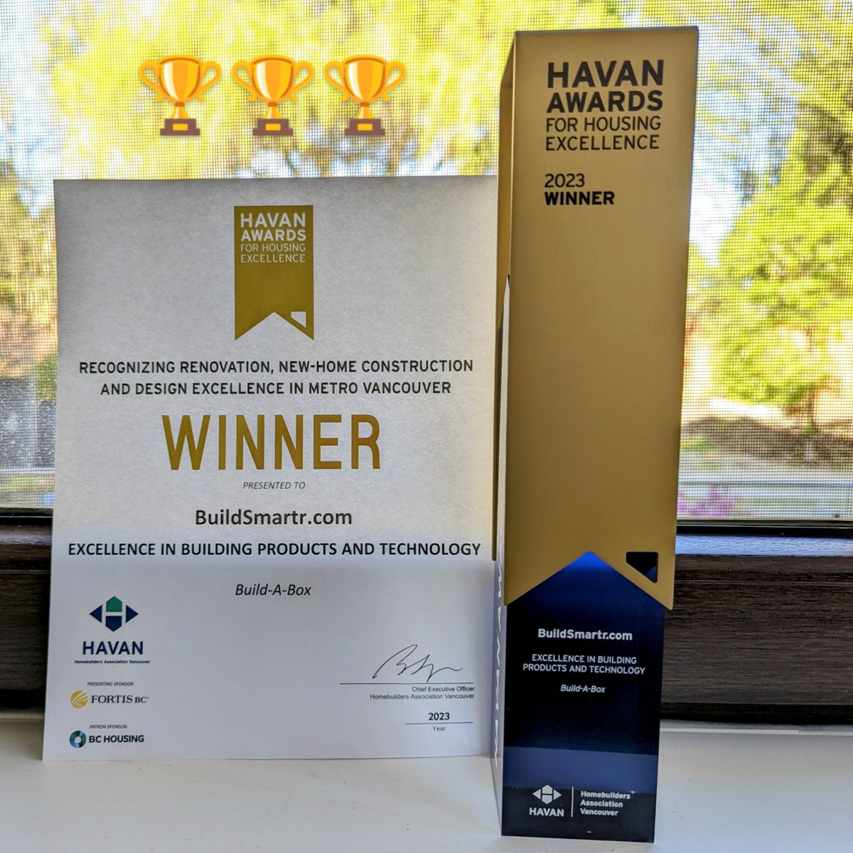 buildsmartr's tweet image. Build Smartr has been announced as 2023 WINNER in Building Products &amp;amp; Technology @HavanOfficial 
Our team is truly grateful for the recognition. We will continue to push the construction industry into the future and are excited for the growth ahead #trophies #vancouver #bcbuilder