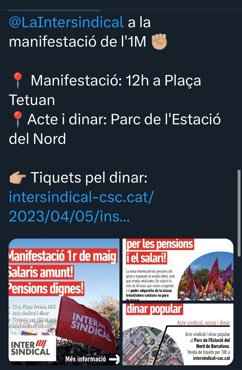correntcritic's tweet photo. 🤡 Com és que un sindicat, @LaIntersindical per exemple, ha de convocar a mani l'1 maig quan té un partidet, per exemple @PobleLliure, que convoca en nom seu 🤡
En fi, que no ens torneu a dir que aquest sindicat és sobirà, capdecollons 🤡 https://t.co/F5zmg5YZ4u