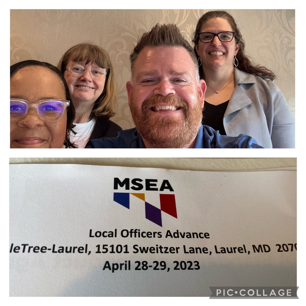 The full officer team (President-Missy Dirks, VP-Justin Heid, Treasurer-Toni Border & Secretary- Dawn Lynch) is spending the weekend learning with other officers from around the state. 
#alwayslearning #unionstrong #strongschools