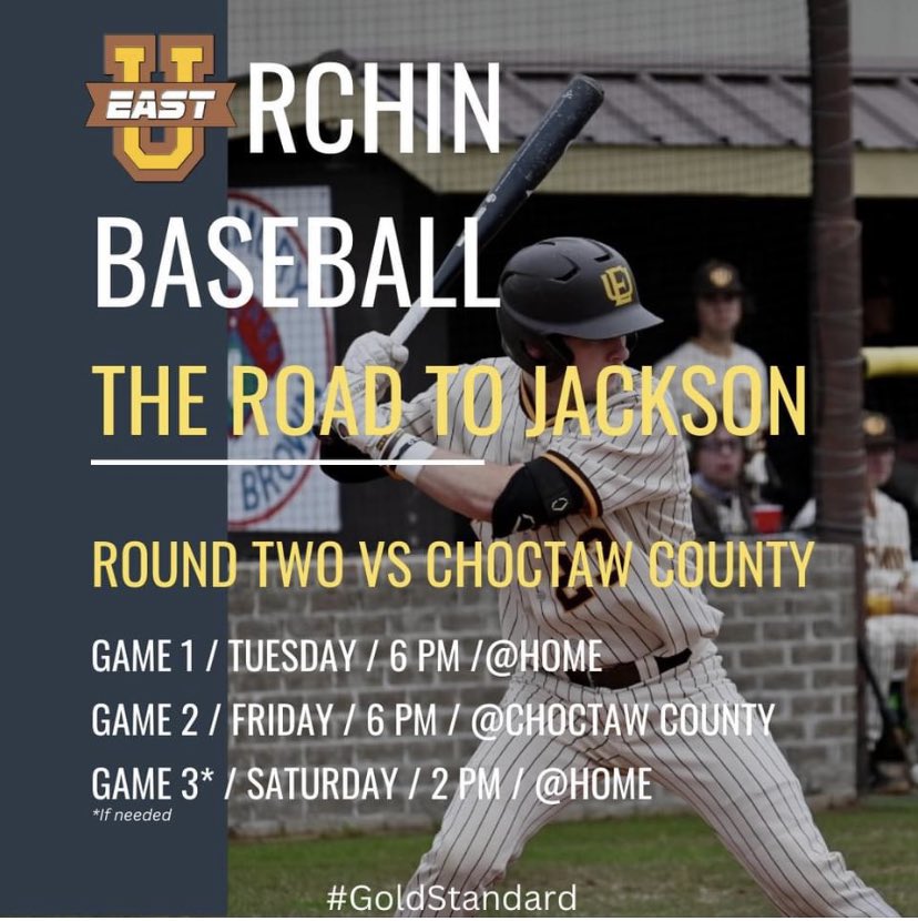 UrchinBaseball's tweet photo. #UrchinBaseball will face Choctaw County in round two of the playoffs beginning Tuesday. #GoldStandard ￼￼ https://t.co/dHSjoMOMwk