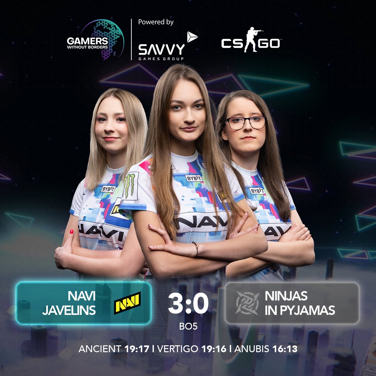 What a GRAND FINAL! 😍

<a href="/natusvincere/">NAVI</a> Javelins succesfully take down <a href="/NIPCS/">NIP CS</a> with a competitive 3-0 victory 🙌

#GamingForGood